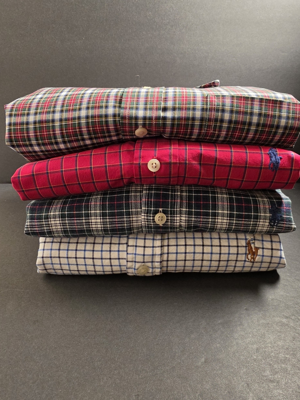 Bundle Of 4 Polo by Ralph Lauren Red, Green, White & Blue Windowpane Mens Shirts